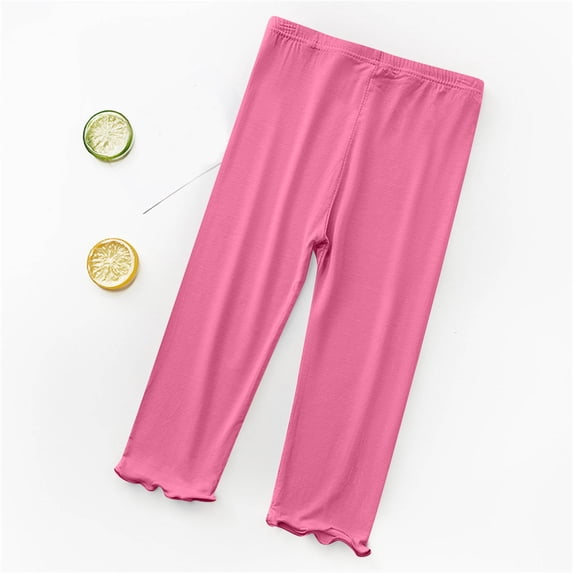 BRGZLK Girls Skinny Pants Leggings 2026 Stylish Solid Color Ruffle Hem Stretchy Comfortable Soft Casual Trousers for Daily Wear Hot Pink 8-9 Years