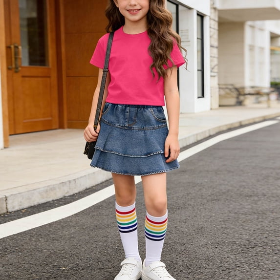 BRGZLK Girls Skirt Set Summer Fashion Casual Round Neck Short Sleeve ...