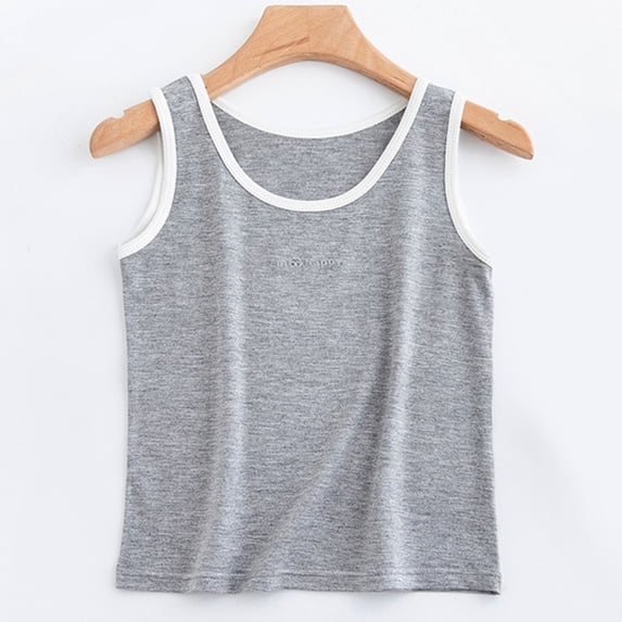 BRGZLK Girls Sleeveless Tank Top Summer Trendy Solid Basic Undershirts Soft Comfortable And Breathable Camisole Gray 13-14 Years
