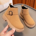 thumbnail image 1 of BRGZLK Girls Snow Boots Winter Fashion Cute Low Heel Anti-Slip Warm Short Booties Outdoor Hiking Walking Shoes for Little Kids/Big Kids Khaki 12.5 Little Kids, 1 of 7