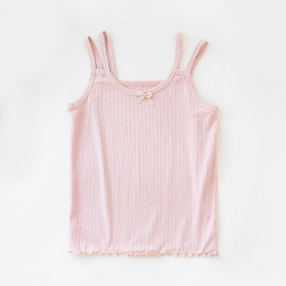BRGZLK Girls Soft Camisole Spaghetti Strap Undershirts Kids Cute Bow Comfort Breathable Cotton Tank Tops Pink 5-6 Years