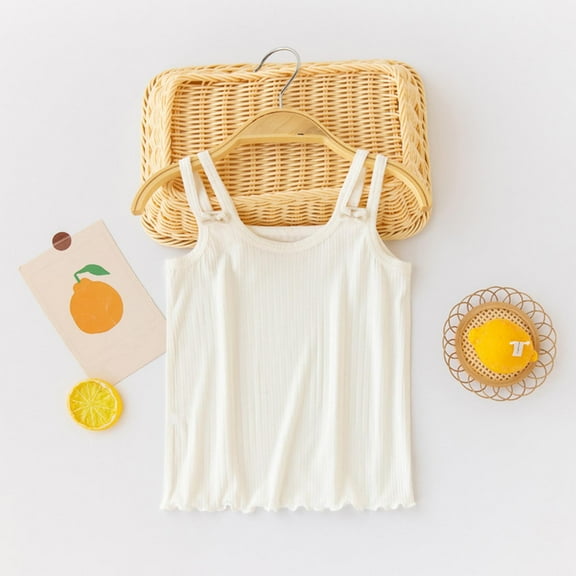 BRGZLK Girls Spaghetti Strap Camisole Trendy Solid Color Cute Bow Round Neck Undershirts Summer Comfortable Soft Thin Ribbed Modal Tank Top White 8 Years