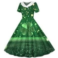 thumbnail image 1 of BRGZLK Girls Stretchy Dress Hepburn Style Saint Patricks Day Holiday Shamrock Print Short Sleeve Turn Down Collar Dress Kids Irish Dresses Party Outfits Navy A 5-6 Years, 1 of 5