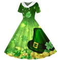 thumbnail image 1 of BRGZLK Girls Stretchy Dress Hepburn Style Saint Patricks Day Holiday Shamrock Print Short Sleeve Turn Down Collar Dress Kids Irish Dresses Party Outfits Orange 7-8 Years, 1 of 5