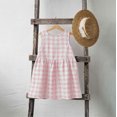thumbnail image 1 of BRGZLK Girls Summer Cotton Linen Dresses Trendy Checkered Print Round Neck Sleeveless Back Lace Up Knee-Length Dress Pink 4-5 years, 1 of 7