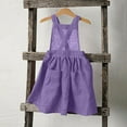 thumbnail image 1 of BRGZLK Girls Summer Cotton Linen Dresses Trendy Solid Color Back Button Up Suspender Casual Sundress with Pockets Purple 7-8 Years, 1 of 7