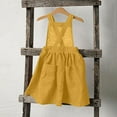 thumbnail image 1 of BRGZLK Girls Summer Cotton Linen Dresses Trendy Solid Color Back Button Up Suspender Casual Sundress with Pockets Yellow 7-8 Years, 1 of 7