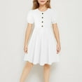 thumbnail image 1 of BRGZLK Girls Summer Dresses Trendy Solid Color Round Neck Puff Sleeve A-Line Dress Casual Comfortable Holiday Midi Dress White 11-12 Years, 1 of 7