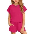 thumbnail image 1 of BRGZLK Girls Summer Outfits Short Sleeve T Shirt and Elastic Waist Shorts 2026 Lightweight Soft Comfortable 2 Piece Clothing Sets Hot Pink 7-8Y, 1 of 1
