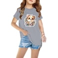 thumbnail image 1 of BRGZLK Girls Summer T Shirt Casual Crewneck Short Sleeve Soft Cozy T-shirts Unisex Cute Pomeranian Dog Print Cotton Tops Gray 7-8 Years, 1 of 5