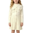 thumbnail image 1 of BRGZLK Girls Sweater Dress Solid Color Button Long Sleeve Knitting Elastic Waist Knee Length Sweater Dress Casual Comfort Jumpsuit Skirt Beige 5-6 Years, 1 of 5
