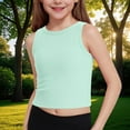 thumbnail image 1 of BRGZLK Girls Tank Top Summer Trendy Solid Color Ribbed Sleeveless Top Loose Casual Round Neck Cotton Camisoles Green 7-8 Years, 1 of 8