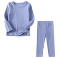 thumbnail image 1 of BRGZLK Girls Thermal Underwear Fashion Casual Solid Color Long Sleeve Top Long Pants Base Layer Set Home Clothing Navy 6-7 Years, 1 of 4
