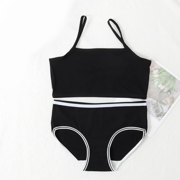 BRGZLK Girls Underwear Set Kids Cute Solid Color Seamless Stretch And Hipster Panties Soft Comfortable Cotton Training Bra Black 13-14 Years