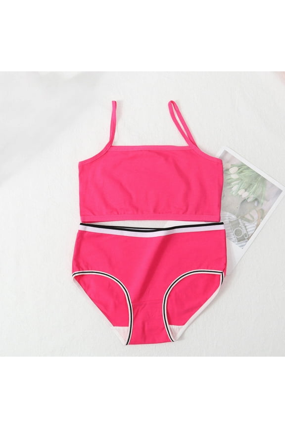Girls Underwear Set Kids Cute Solid Color Seamless Stretch And Hipster Panties Soft Comfortable Cotton Training Bra Hot Pink 11-13 Years