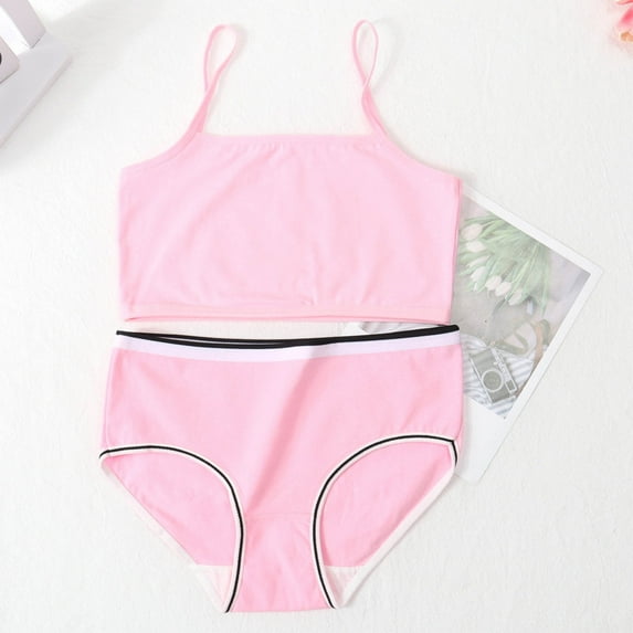 BRGZLK Girls Underwear Set Kids Cute Solid Color Seamless Stretch And Hipster Panties Soft Comfortable Cotton Training Bra Pink 13-14 Years