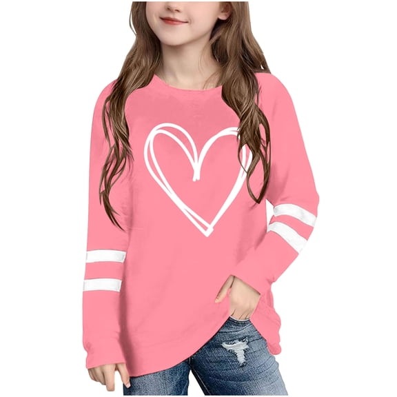 BRGZLK Girls Valentine Day Fashion Lovely Love Heart Letter Print Casual Round Neck Long Sleeve Pullover Tops Lover Gifts Pink A 3-4 Years