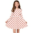 thumbnail image 1 of BRGZLK Girls Valentines Dress Heart Printed Long Sleeve Round Neck Dress Girl Ballet Skirt Cute Sundress Kids Outfits Rose Gold 13-14 Years, 1 of 5
