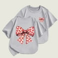 thumbnail image 1 of BRGZLK Girls Valentines T Shirt Cute Bow Print Round Neck Short Sleeve Casual Top Shirt for Kids Preppy Summer T Shirt Aesthetic Baggy Tops Gray 12-13 Years, 1 of 4