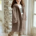 thumbnail image 1 of BRGZLK Girls White Coat Kids Fluffy Long Sleeve Hooded Button Jacket Winter Trendy Outwear with Pockets for Kids Coffee 15-16 Years, 1 of 5