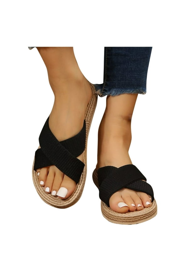 Grass Woven Flat Bottomed Slippers Women Wearing Summer New Hemp Rope Antislip Beach Shoes Concise Cool Slippers