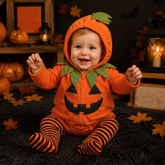 BRGZLK Halloween Costume Toddler Infant Fleece Hooded Pumpkin Onesie with Leggings Warm Comfort Set Cute Cosplay Outfits for Parties Dress Up Orange B 6-12 Months