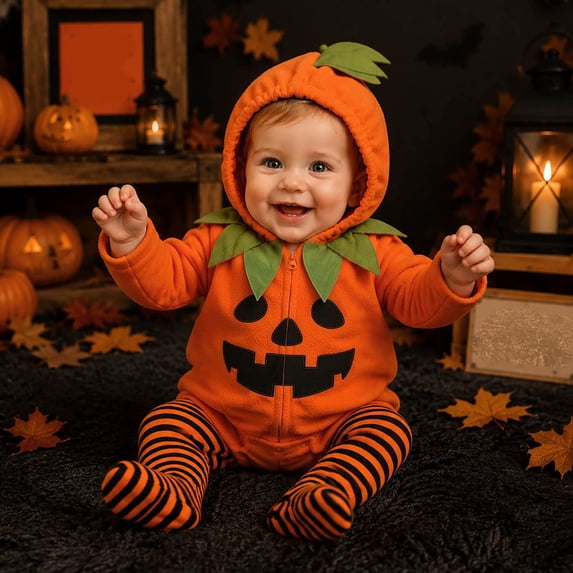 BRGZLK Halloween Costume Toddler Infant Fleece Hooded Pumpkin Onesie with Leggings Warm Comfort Set Cute Cosplay Outfits for Parties Dress Up Orange D 3-6 Months