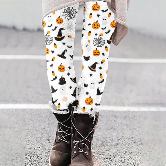 BRGZLK Halloween Leggings for Women Funny Cute Print High Waisted Tummy Control Stretchy Leggings Workout Yoga Pants Fall Winter Outfits Multicolor J M