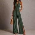 thumbnail image 1 of BRGZLK Halter Deep V Neck Jumpsuits for Women Stylish Solid Color Side Slit Backless Loose Comfort Dressy Wide Leg Pants Cocktail Party Rompers Casual Outfits Green 2XL, 1 of 6