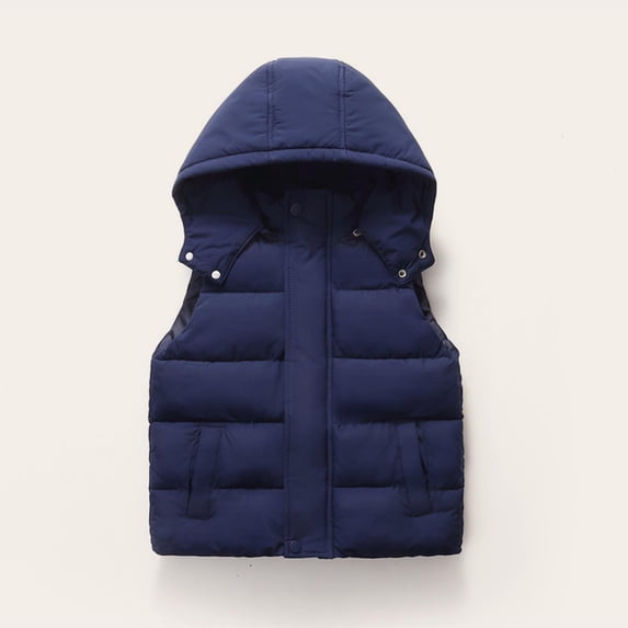 BRGZLK Hooded Down Puffer Vest for Kids Fall Winter Cute Solid Color Zipper Lightweight Warm Thick Windproof Sleeveless Jacket with Detachable Hooded Navy 11-12 Years