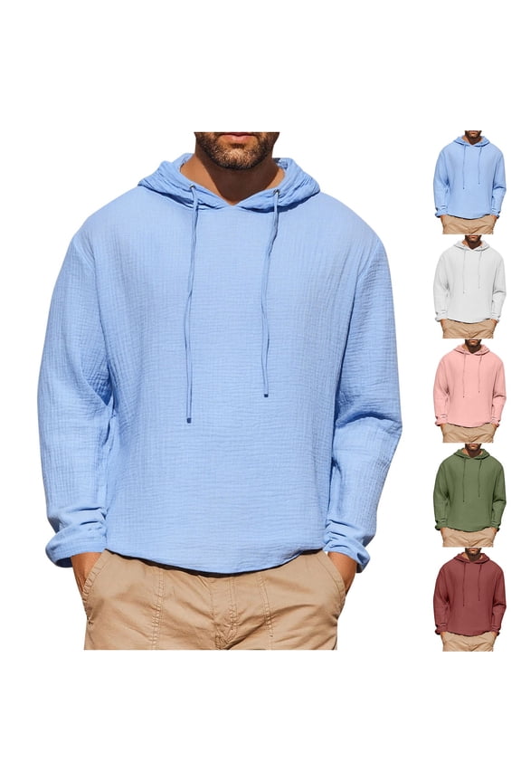 Hoodies For Men Flannel Long Sleeve Drawstring Basic Top Solid Color Golf Hooded Sweatshirts Dry Fit Athletic Lightweight Casual Midlayer Pullover