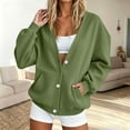 thumbnail image 1 of BRGZLK Hoodless Cardigan Sweatshirt Women 2026 Autumn Winter Solid Color Oversized Long Sleeve V-Neck Button Down Loose Jacket with Pockets Army Green L, 1 of 7