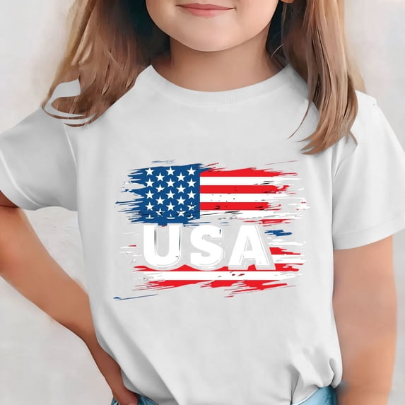 BRGZLK Independence Day Kids T-Shirt Unisex Short Sleeve Round Neck USA Flag Stars and Stripes Graphic Tees 4th of July T-Shirts Patriotic Basic Tops for Summer Daily White 9-10 Years