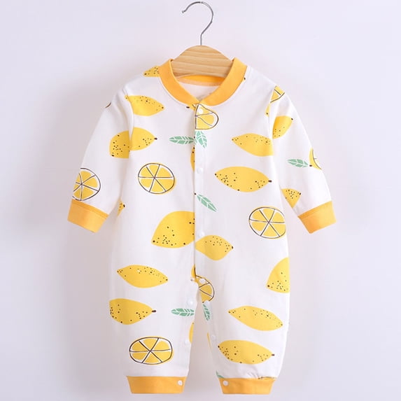 BRGZLK Infant Baby Boys Girls Jumpsuits Cute Watermelon Print Button-Down Round Neck Long Sleeve Soft Comfortable Cotton Rompers Yellow 6-9 Months