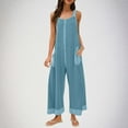 thumbnail image 1 of BRGZLK Jumpsuits for Women Fashion Solid Color Loose Adjustable Sleeveless Waffle Overalls Wide Leg Long With Pockets Light Blue XXL, 1 of 5
