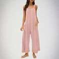 thumbnail image 1 of BRGZLK Jumpsuits for Women Fashion Solid Color Loose Adjustable Sleeveless Waffle Overalls Wide Leg Long With Pockets Pink S, 1 of 7
