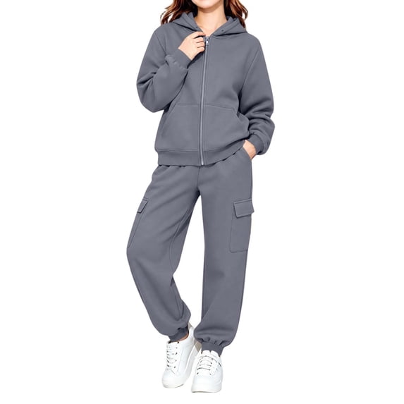 BRGZLK Kids 2 Piece Tracksuit Set 2026 Long Sleeve Solid Color Zip Up Hooded Sweatshirt and Elastic Waist Sweatpants Fleece Comfort Casual Sportswear Kids Fall Winter Clothes Dark Gray 3-4 Years