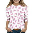 thumbnail image 1 of BRGZLK Kids 3/4 Sleeve Breast Cancer Shirts cute Pink Ribbon Print Pattern Round Neck Basics Pullover Top for Girls Pink 3-4 Years, 1 of 4