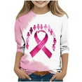 thumbnail image 1 of BRGZLK Kids 3/4 Sleeve Breast Cancer Shirts cute Pink Ribbon Print Pattern Round Neck Basics Pullover Top for Girls Pink 7-8 Years, 1 of 4
