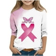 thumbnail image 1 of BRGZLK Kids 3/4 Sleeve Breast Cancer Shirts cute Pink Ribbon Print Pattern Round Neck Basics Pullover Top for Girls Pink 9-10 Years, 1 of 4
