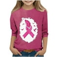 thumbnail image 1 of BRGZLK Kids 3/4 Sleeve Breast Cancer Shirts cute Pink Ribbon Print Pattern Round Neck Basics Pullover Top for Girls Pink 9-10 Years, 1 of 4
