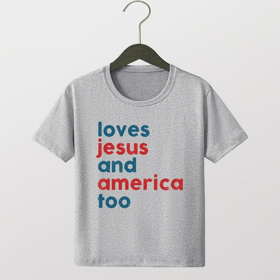 BRGZLK Kids 4Th Of July Shirts Boys Girls Trendy Letter Print T-Shirt Summer Patriotic Short Sleeve Cotton Top Clothes Gray 5-6 Years