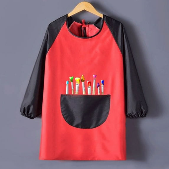 BRGZLK Kids Art Smock, Toddlers Painting Waterproof Long Sleeved Cover Versatile Reverse Dressing Baby Apron With Front Pockets Red 9-11 Years