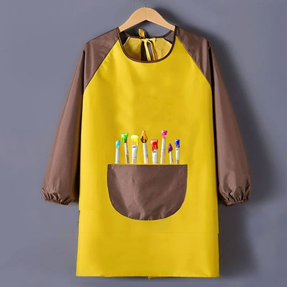 BRGZLK Kids Art Smock, Toddlers Painting Waterproof Long Sleeved Cover Versatile Reverse Dressing Baby Apron With Front Pockets Yellow 6-8 Years