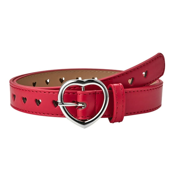 BRGZLK Kids Belts Boys Girls Cute Peach Heart PU Leather Belt, Adjustable Belt With Heart Buckle Red Free Size