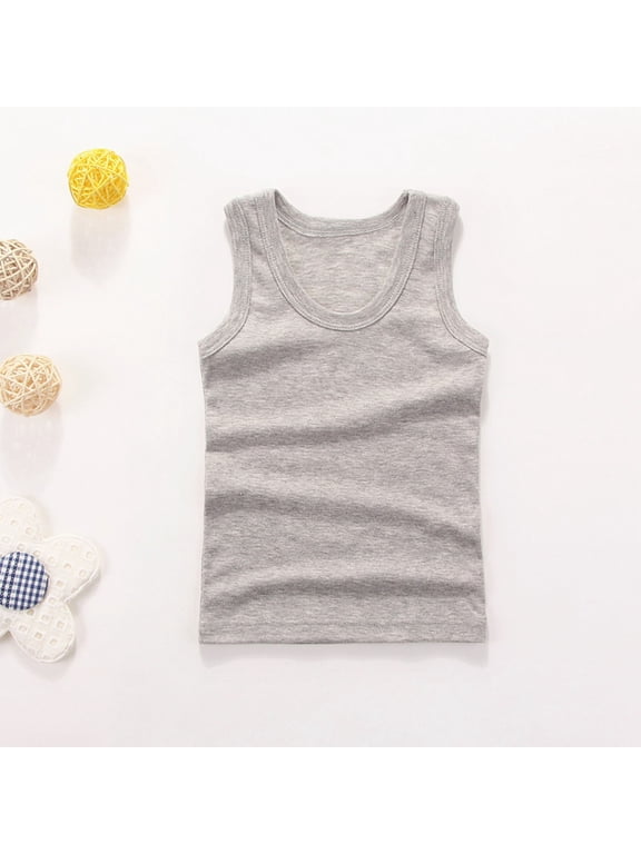 Girls Undershirt Tank Top, Summer Trendy Solid Color Sleeveless Inner Layer T-Shirt Base Round Neck Cotton Camisoles Gray 4-5 Years
