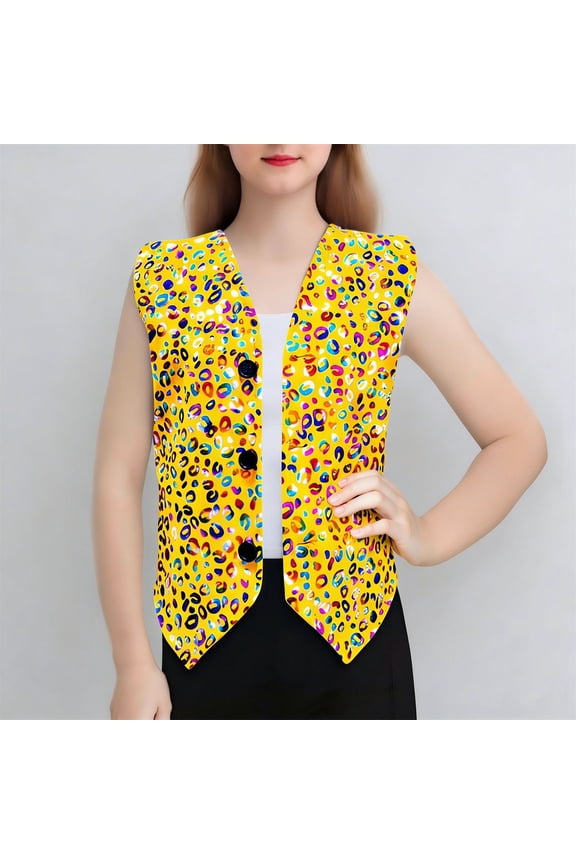 Kids Boys Girls Sequin Leopard Vest Jacket Summer Trendy Buttons Down Cardigan Sleeveless Loose Fit Tee Shirts, Performance Dancewear Gold 13-14 Years