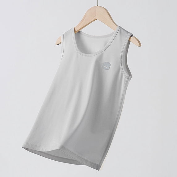 BRGZLK Kids Boys Quick-Drying Tank Tops Sleeveless Sports Cotton Sweatshirt T-Shirt Beach Fitness Lightweight Comfortable Basic Round Neck Camisole Gray 13-14 Years