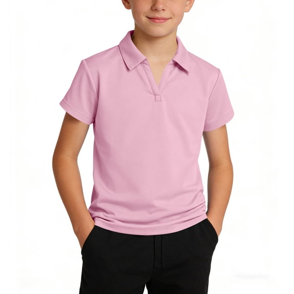 BRGZLK Kids Boys Shirts Trendy Solid Color Turn Down Collar Short Sleeve Blouse Boy Lightweight Comfy Breathable Casual Pullover Tops Back to School Outfits Pink 14-15 Years