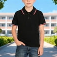 thumbnail image 1 of BRGZLK Kids Boys Short Sleeve Shirts Striped Color Block Comfort Breathable Golf Shirt Lightweight Casual Athletic Tops Back to School Outfits Black 7-8 Years, 1 of 4
